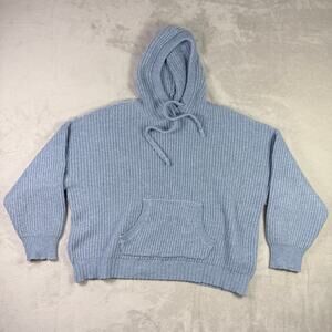 American Eagle Women’s Light Blue Chunky Knit Hooded Sweater Size L Relaxed